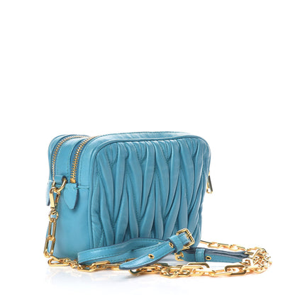Miu Miu Nappa Matelasse Double Zip Chain Mini Shoulder Bag Blue 3 of 10