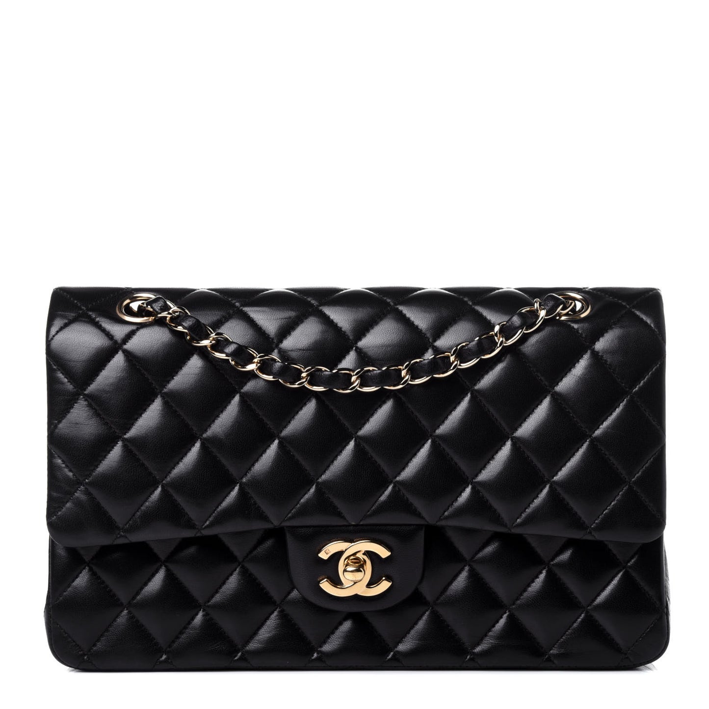 Lambskin Quilted Medium Double Flap Black