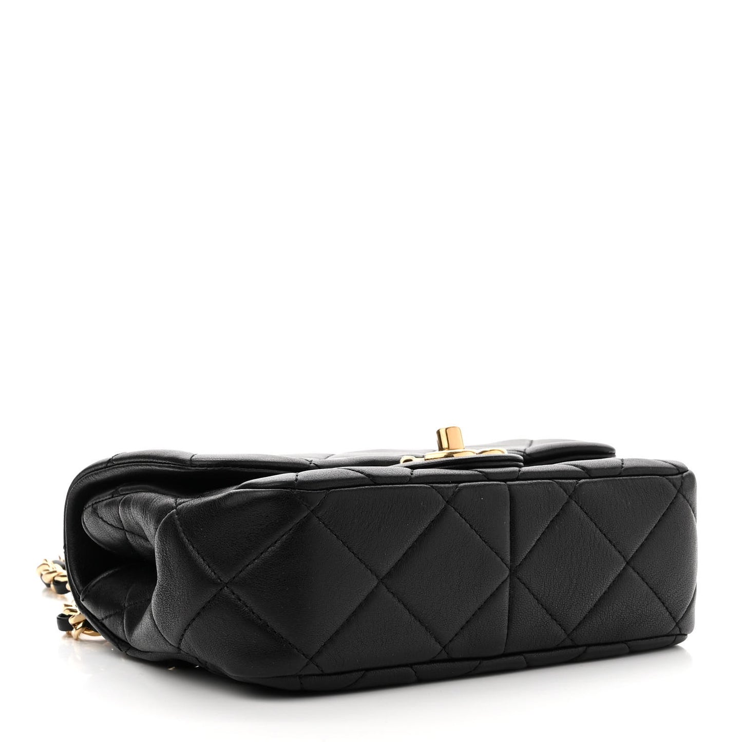 Lambskin Quilted Mini Logo Flap With Handle Black