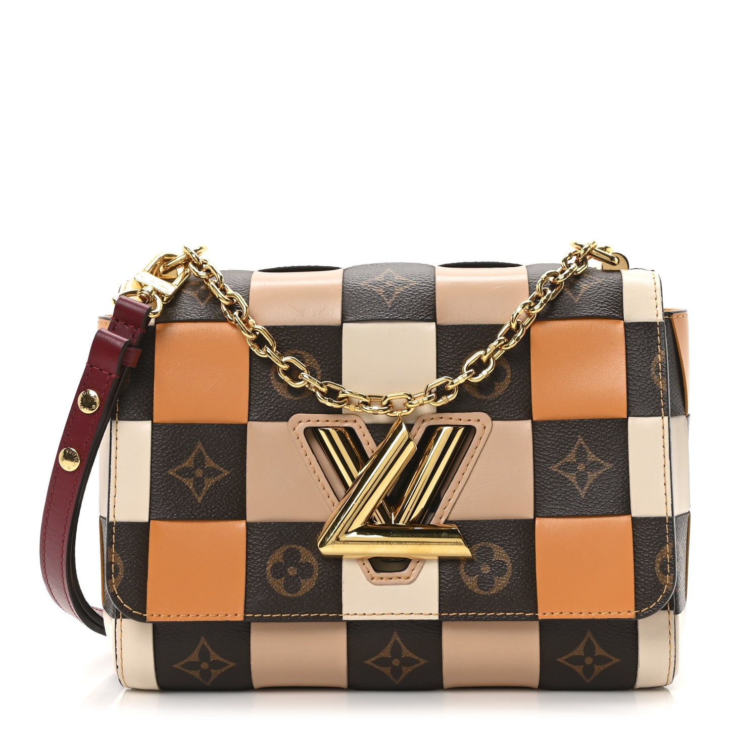 Calfskin Monogram Check Twist MM Beige White Orange