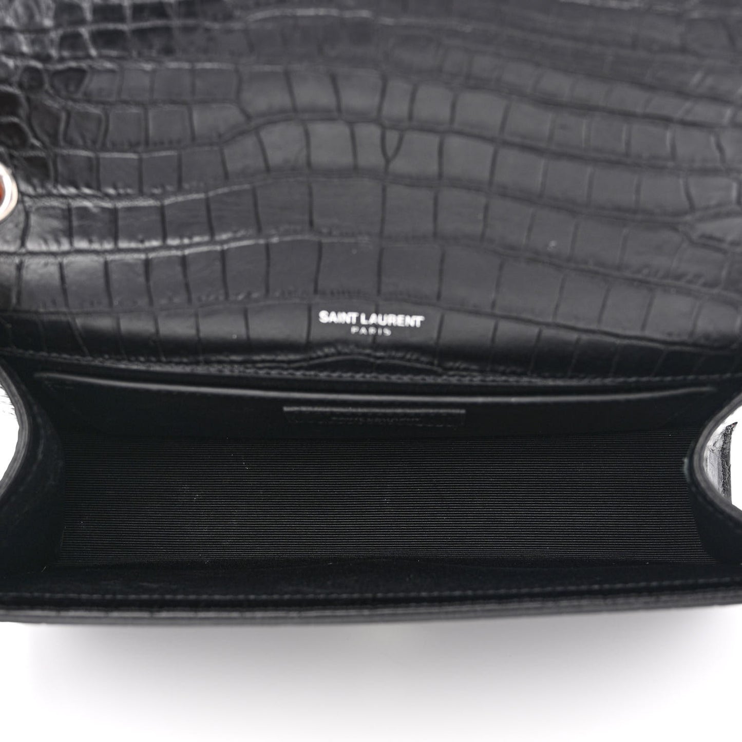 Calfskin Crocodile Embossed Medium Classic Monogram Kate Tassel Satchel Black