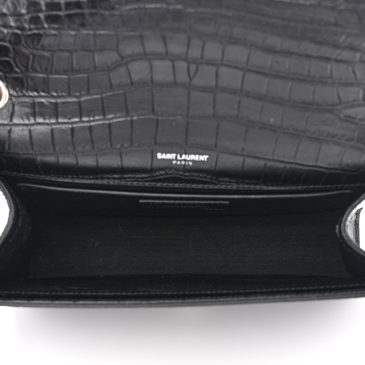 Saint Laurent Calfskin Crocodile Embossed Medium Classic Monogram Kate Tassel Satchel Black 5 of 10