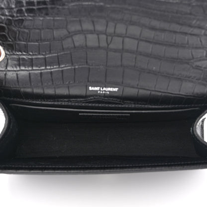 Saint Laurent Calfskin Crocodile Embossed Medium Classic Monogram Kate Tassel Satchel Black 5 of 10