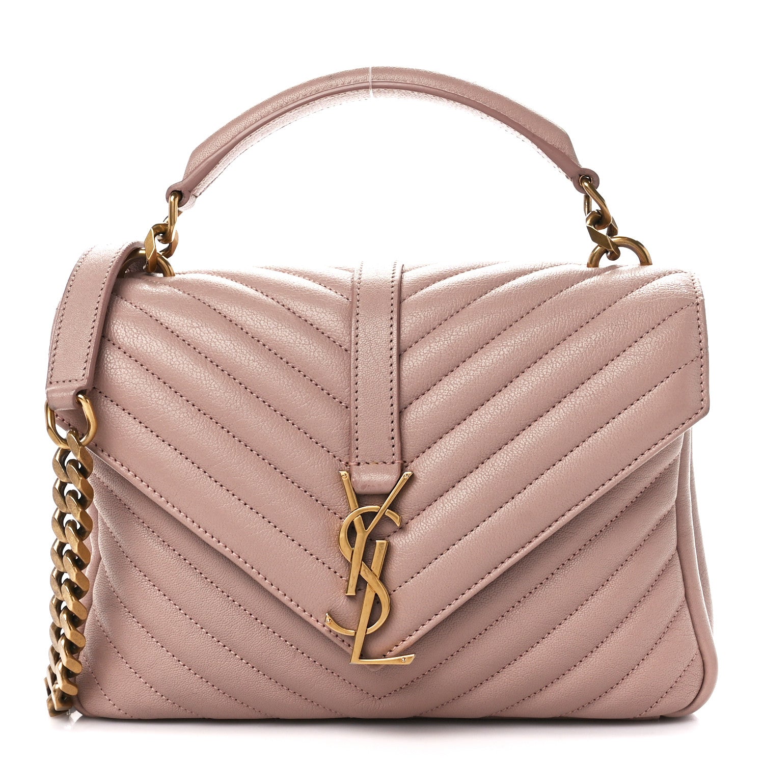 Saint Laurent Sheepskin Matelasse Chevron Monogram Medium College Bag Rose Poudre 1 of 13