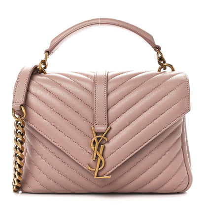 Saint Laurent Sheepskin Matelasse Chevron Monogram Medium College Bag Rose Poudre 1 of 13