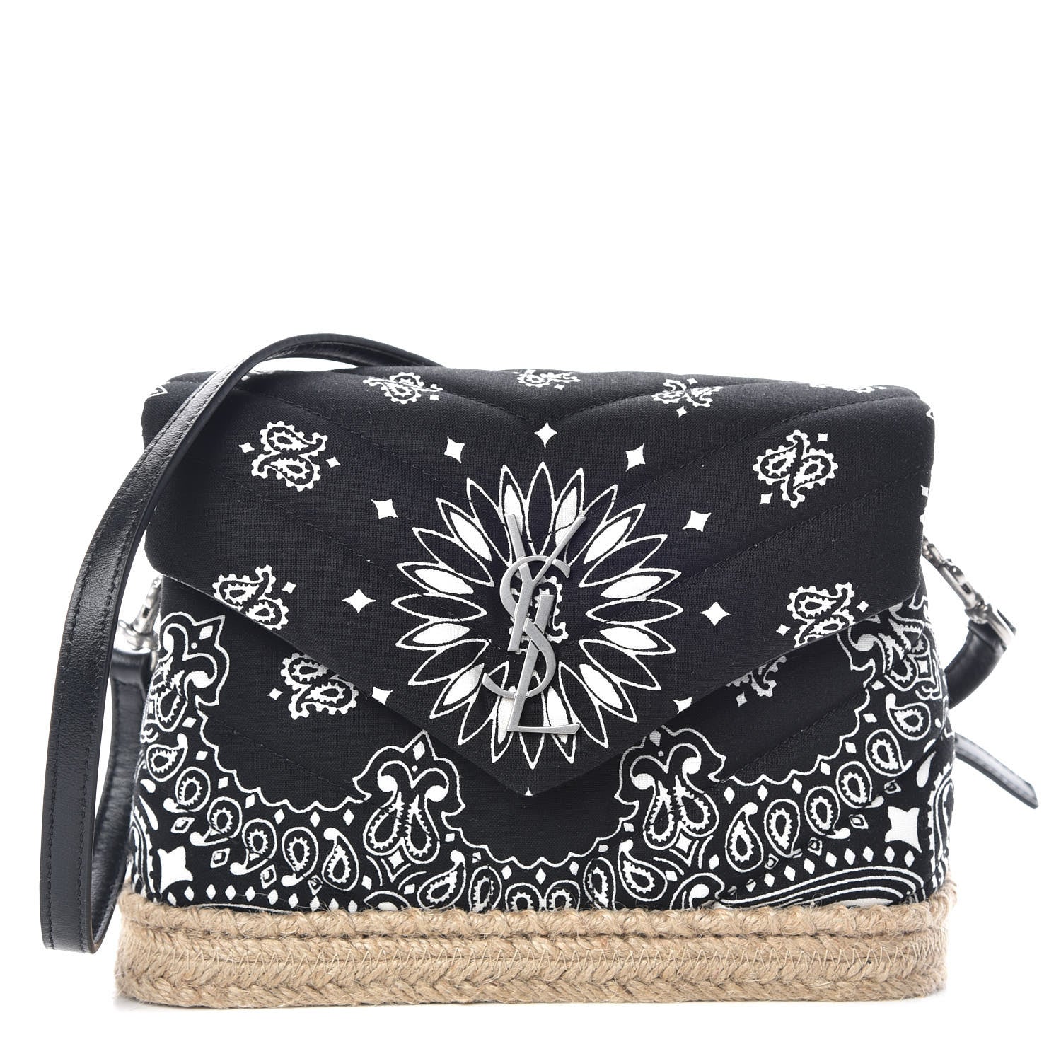 Saint Laurent Cotton Bandana Y Quilted Monogram Toy Loulou Crossbody Bag Black White 1 of 11