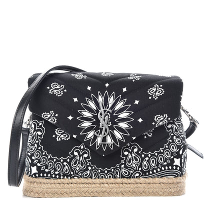 Saint Laurent Cotton Bandana Y Quilted Monogram Toy Loulou Crossbody Bag Black White 1 of 11