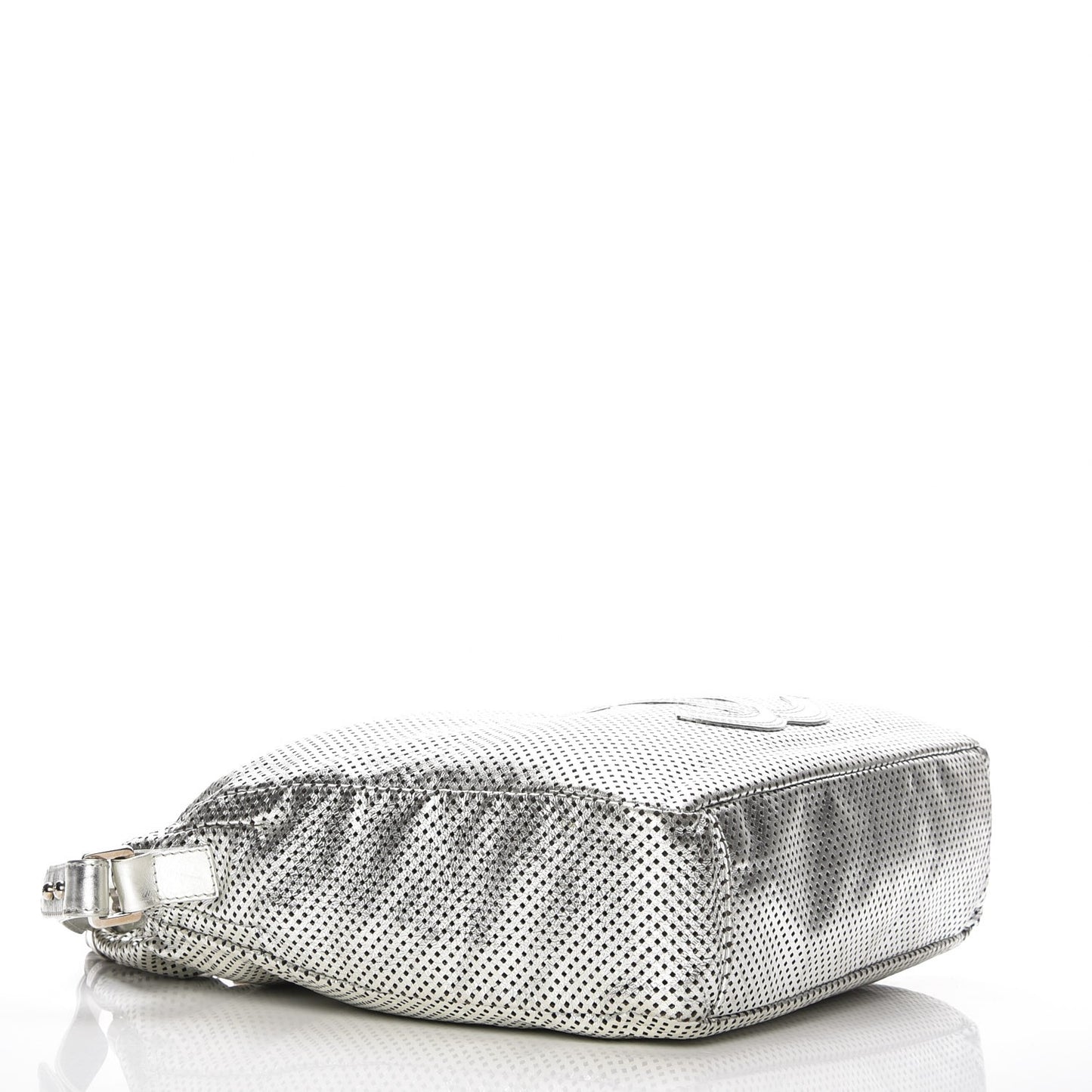 Metallic Glazed Calfskin Perforated Medium Rodeo Drive Tote Silver