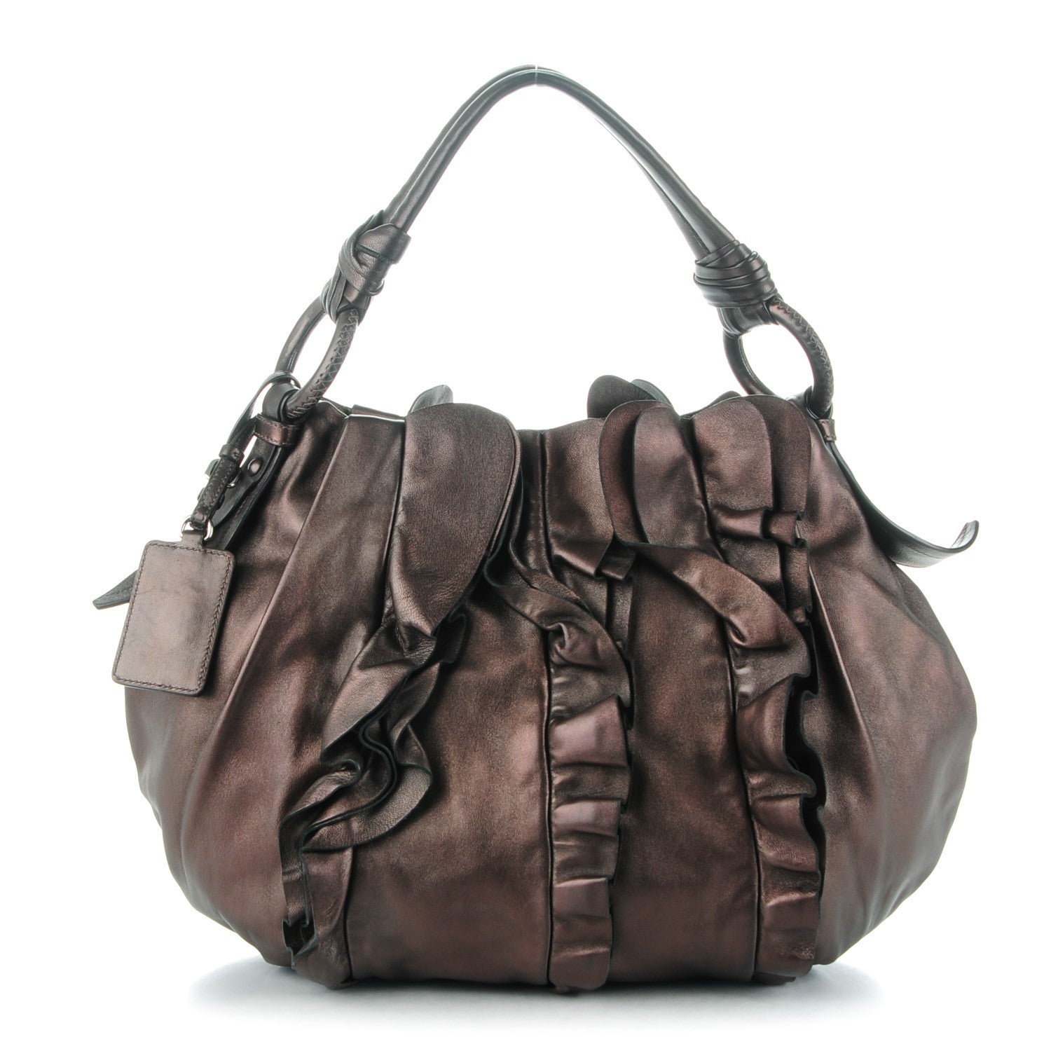 Prada Metallic Nappa Ruffle Hobo Grafite Mordore 1 of 7