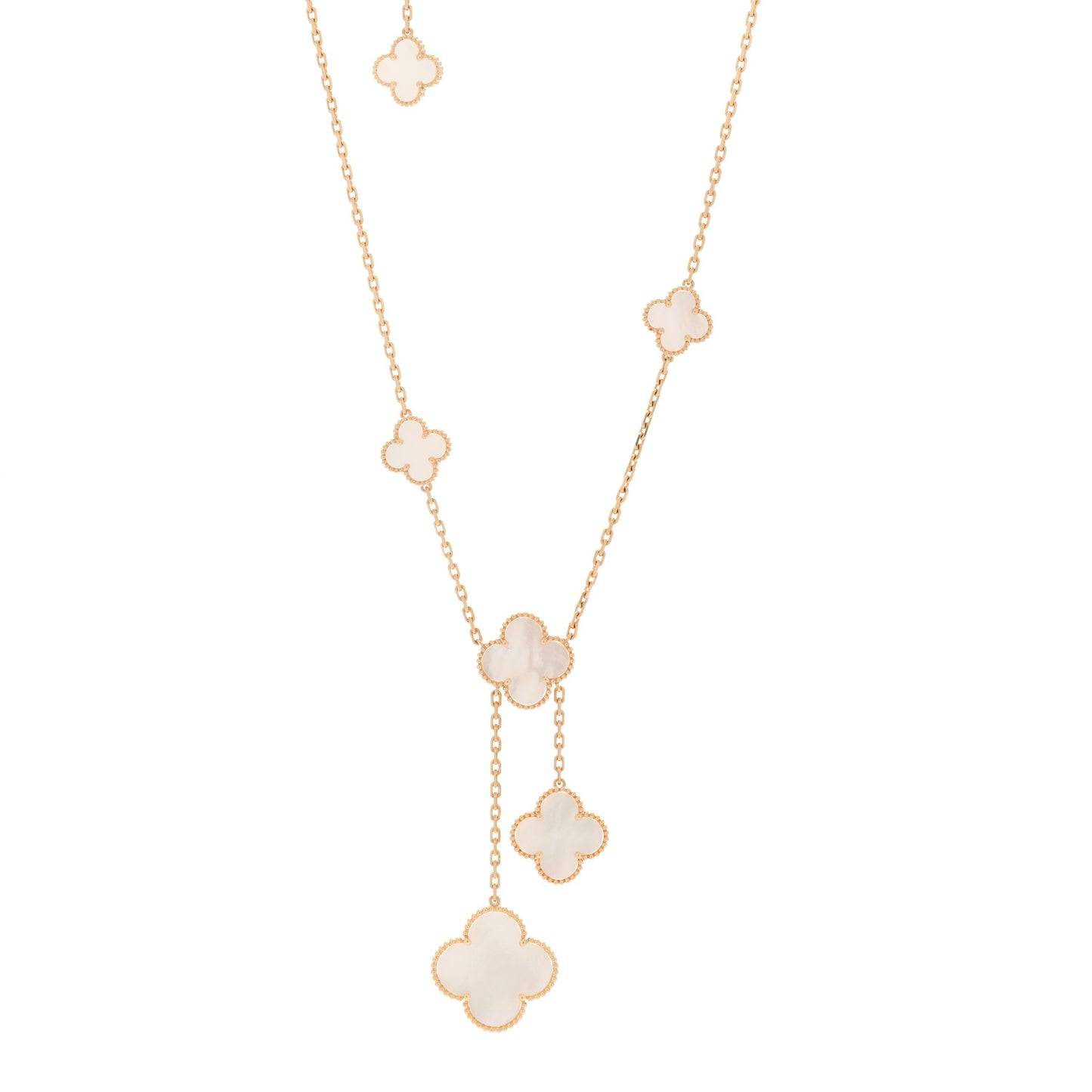 18K Yellow Gold Mother of Pearl 6 Motifs Magic Alhambra Necklace