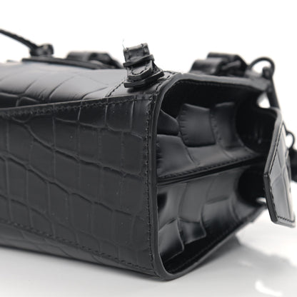 Balenciaga Semi Shiny Calfskin Crocodile Embossed Neo Classic Black Hardware Nano City Crossbody Black 8 of 9