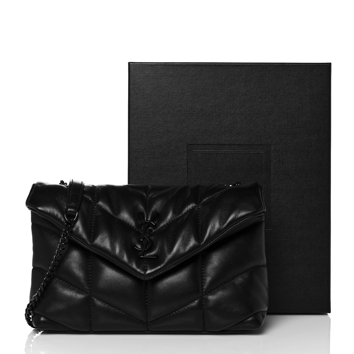 Lambskin Quilted Toy Loulou Puffer Monogram Chain Satchel Black