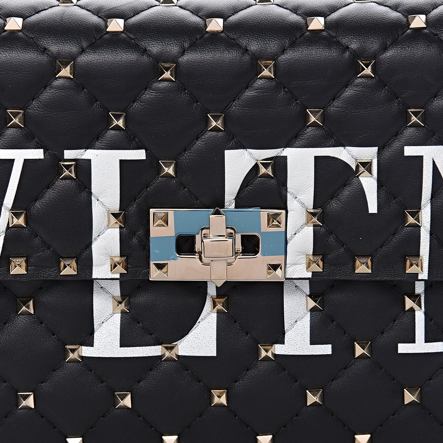 Lambskin VLTN Print Medium Rockstud Spike Shoulder Bag Black