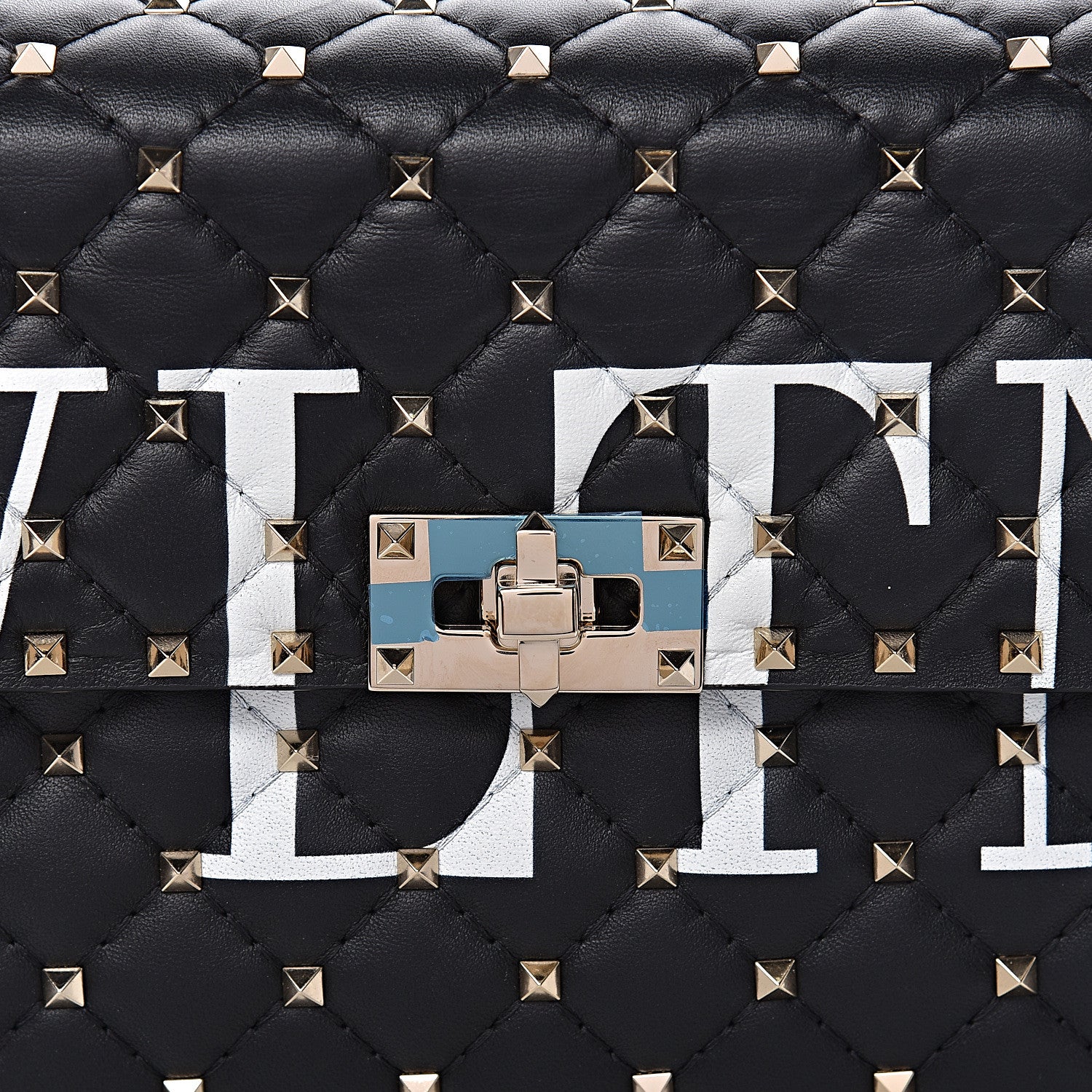 Valentino Garavani Lambskin VLTN Print Medium Rockstud Spike Shoulder Bag Black 16 of 16