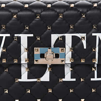 Valentino Garavani Lambskin VLTN Print Medium Rockstud Spike Shoulder Bag Black 16 of 16