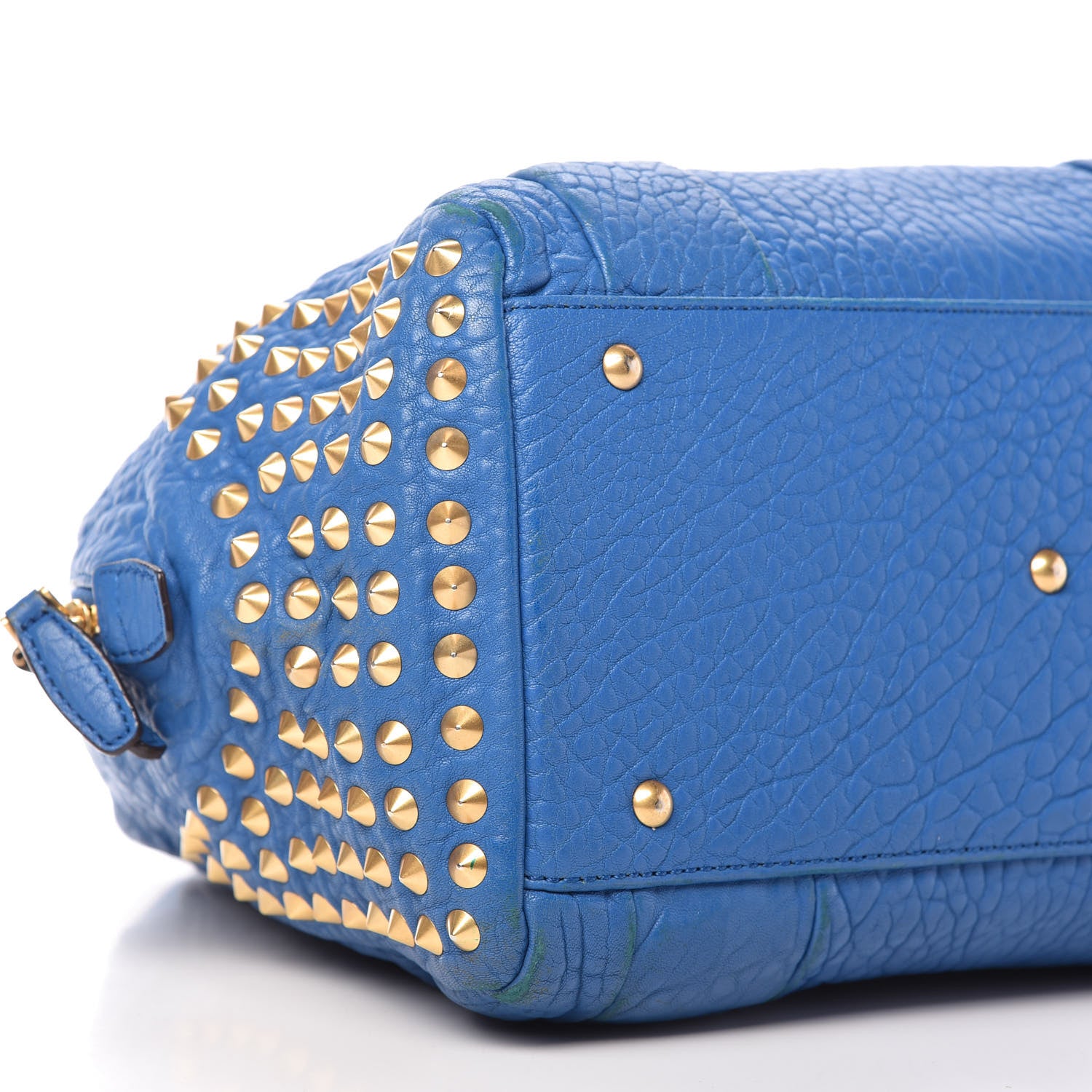 MCM Lambskin Studded Shoulder Bag Blue 6 of 14