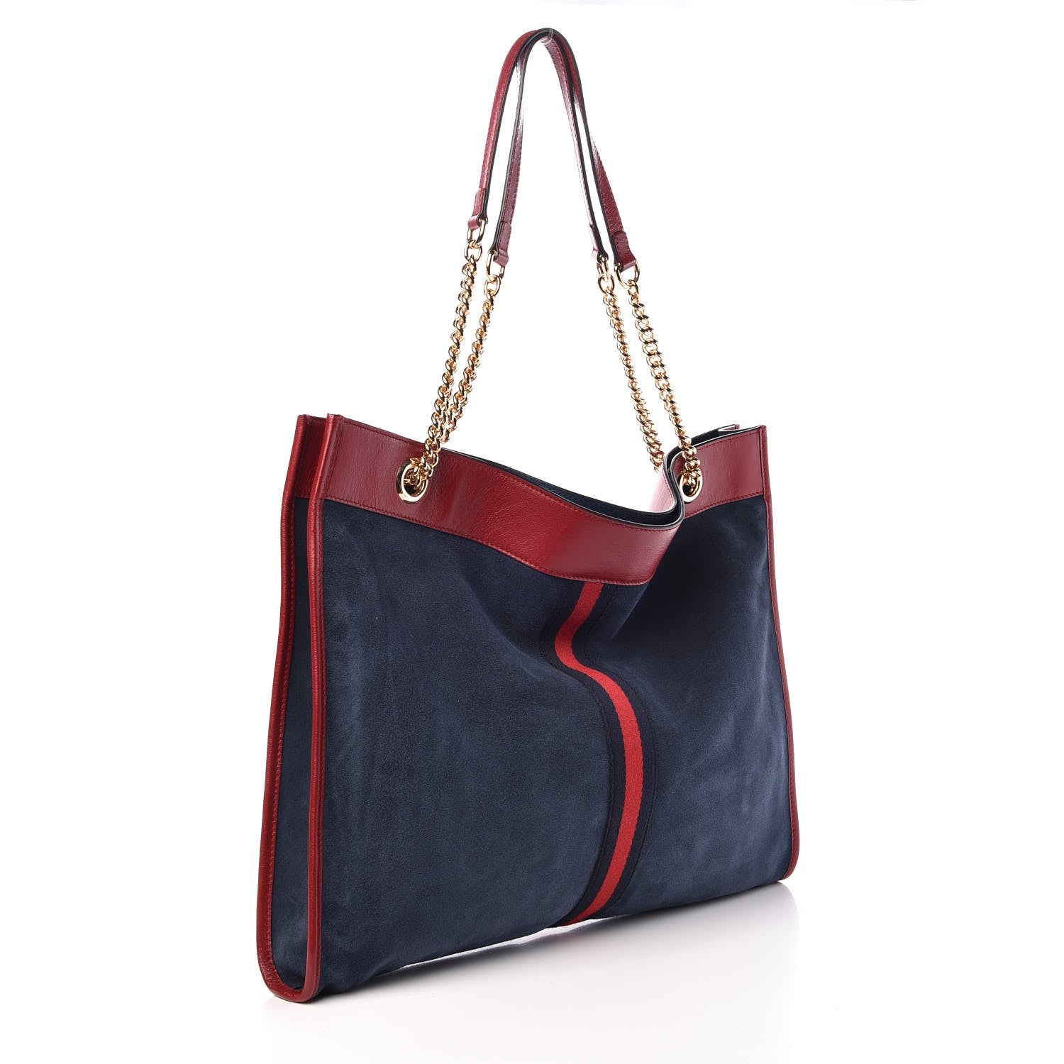 Gucci Suede Calfskin Large Rajah Chain Tote New Blue Romantic Cherry 4 of 9