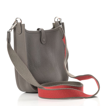 Hermes Taurillon Clemence Amazone Evelyne TPM Etain Rouge Casaque 3 of 11