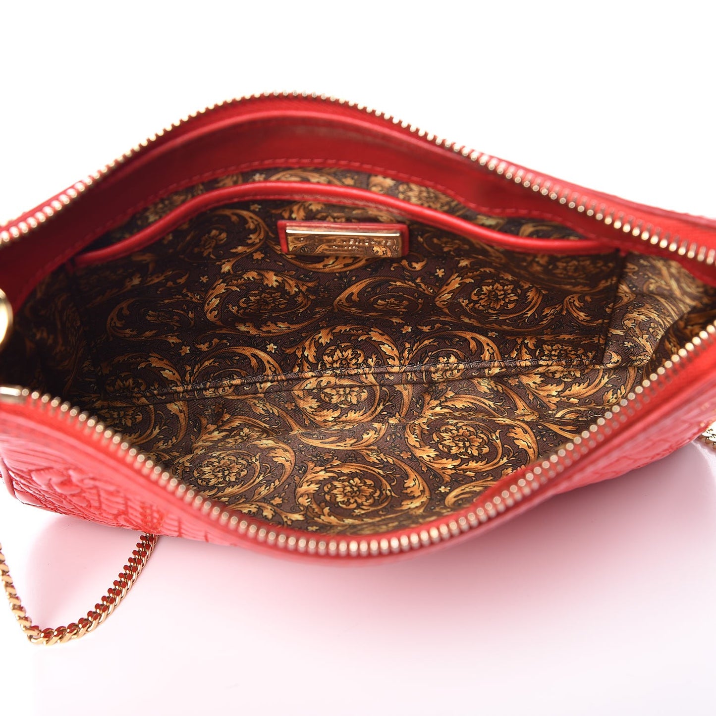 Patent Barocco Quilted Vanitas Chain Crossbody Bag Red
