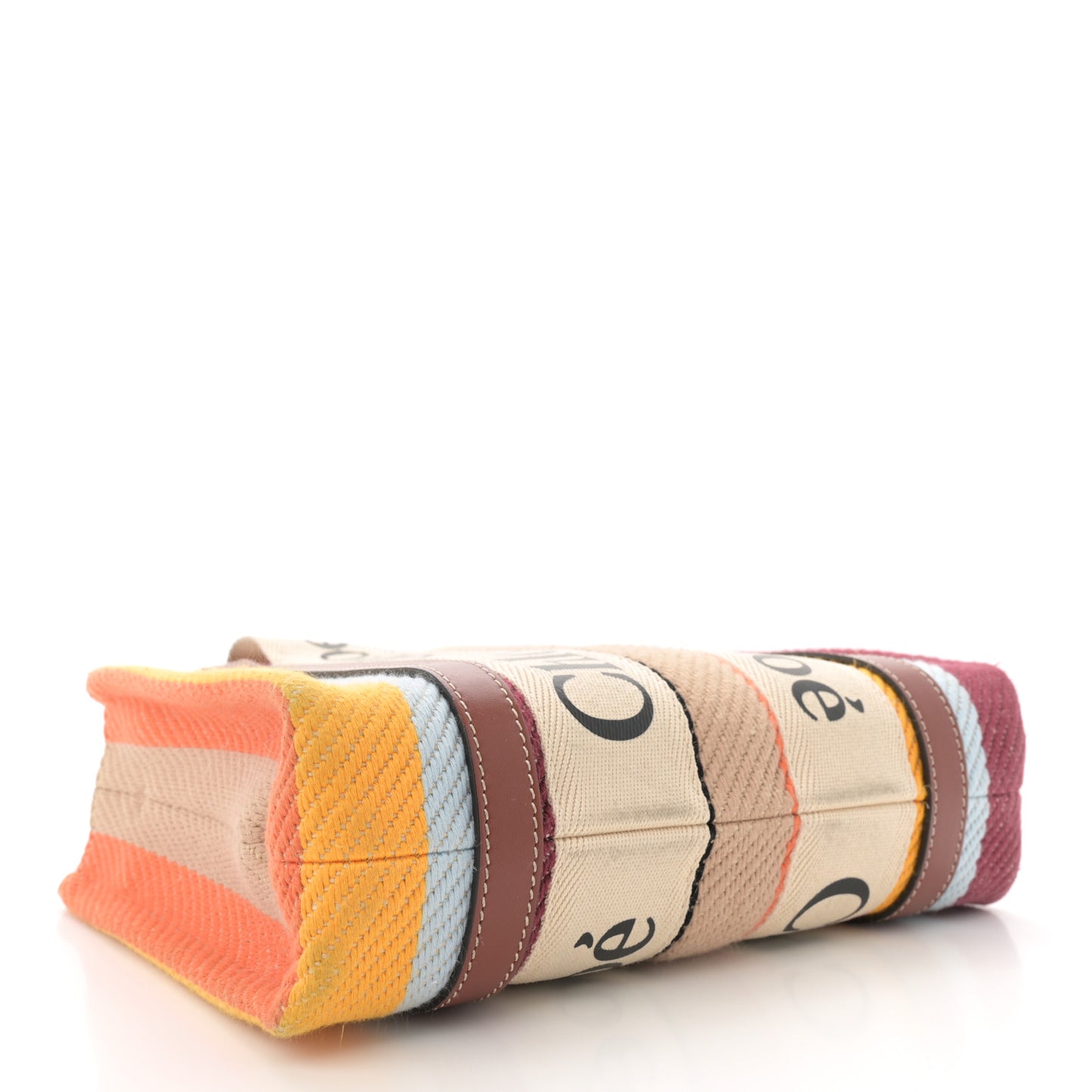 Cotton Calfskin Small Woody Striped Ribbon Tote Multicolor