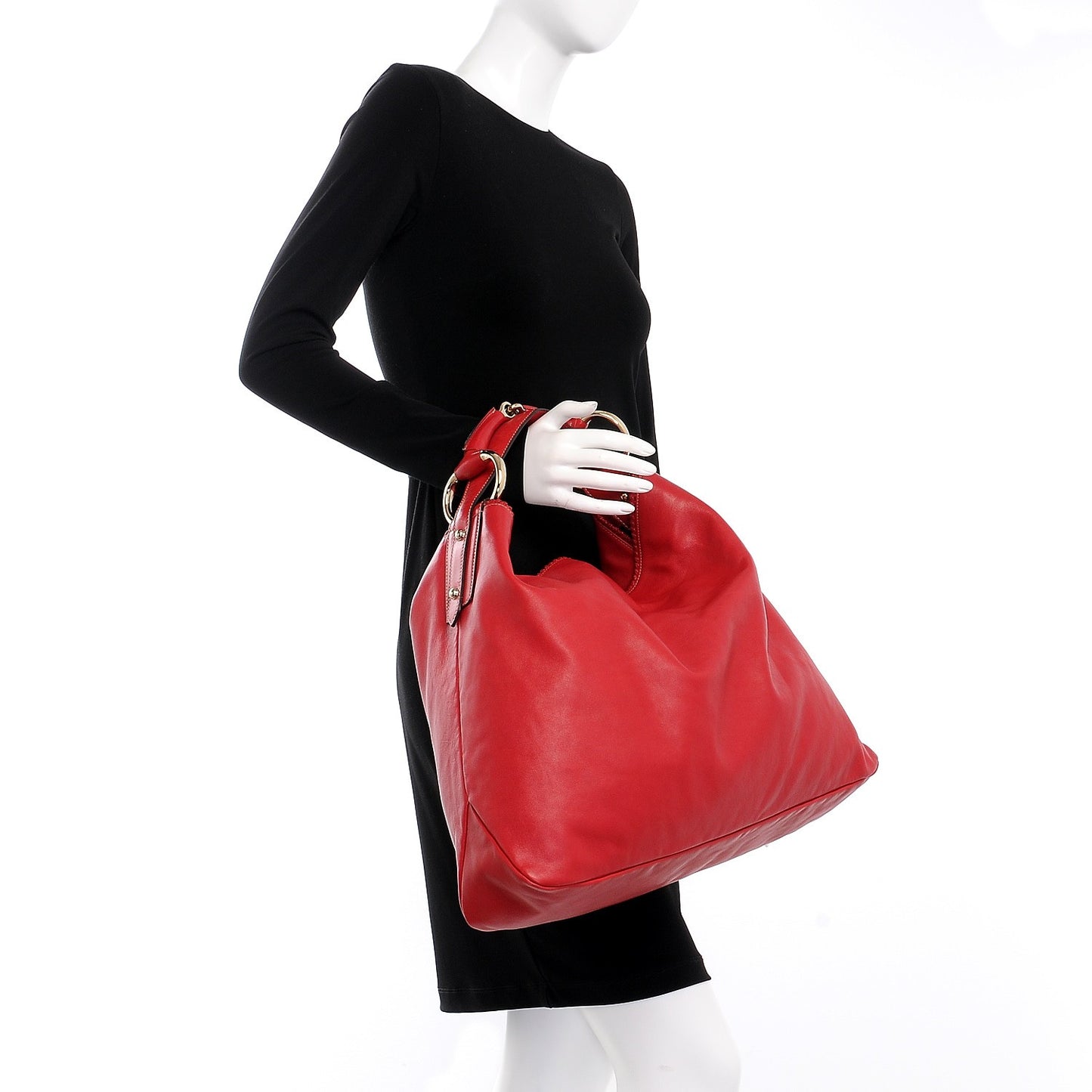 Calfskin Large Horsebit Chain Hobo Red