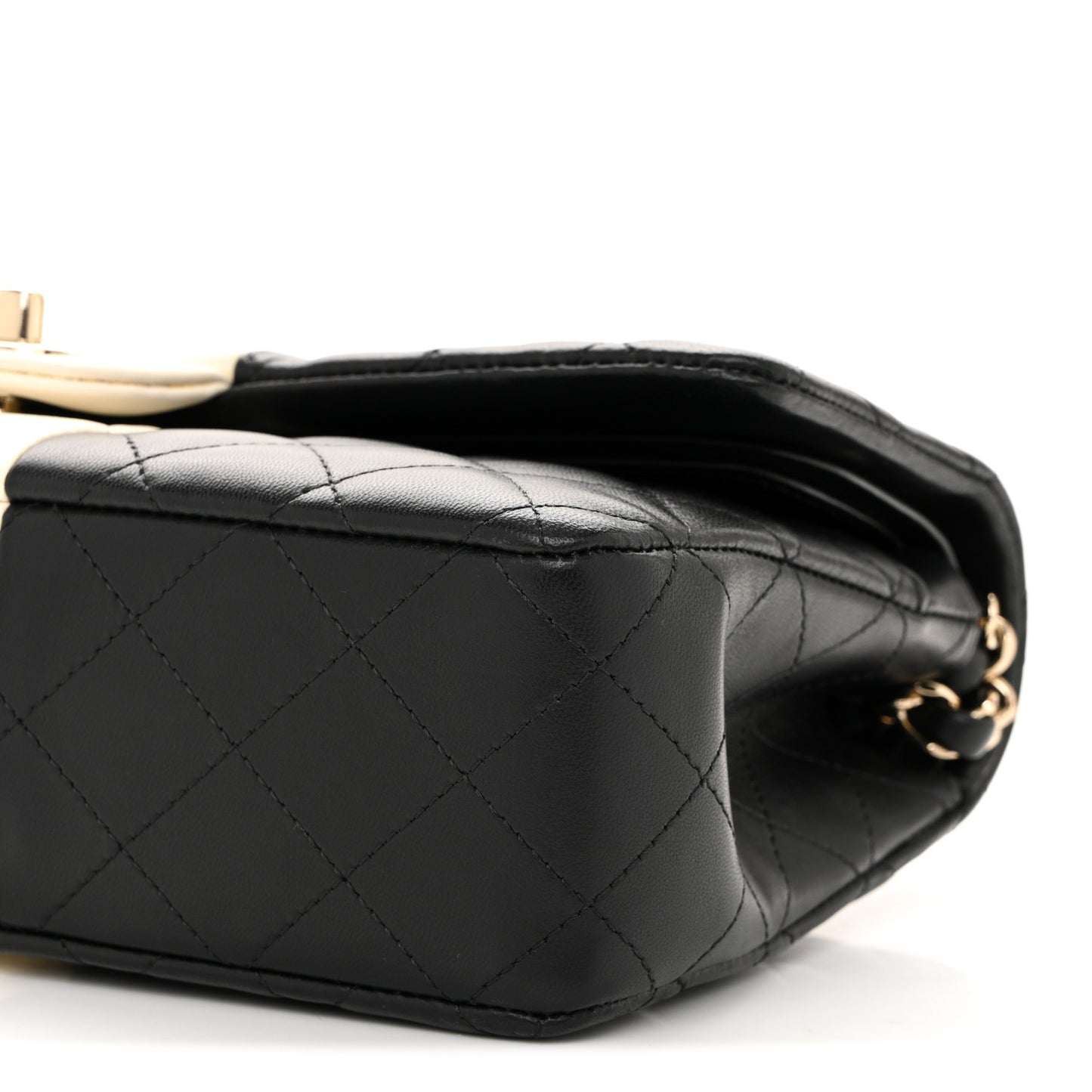 Lambskin Quilted Medium Double Flap Black White
