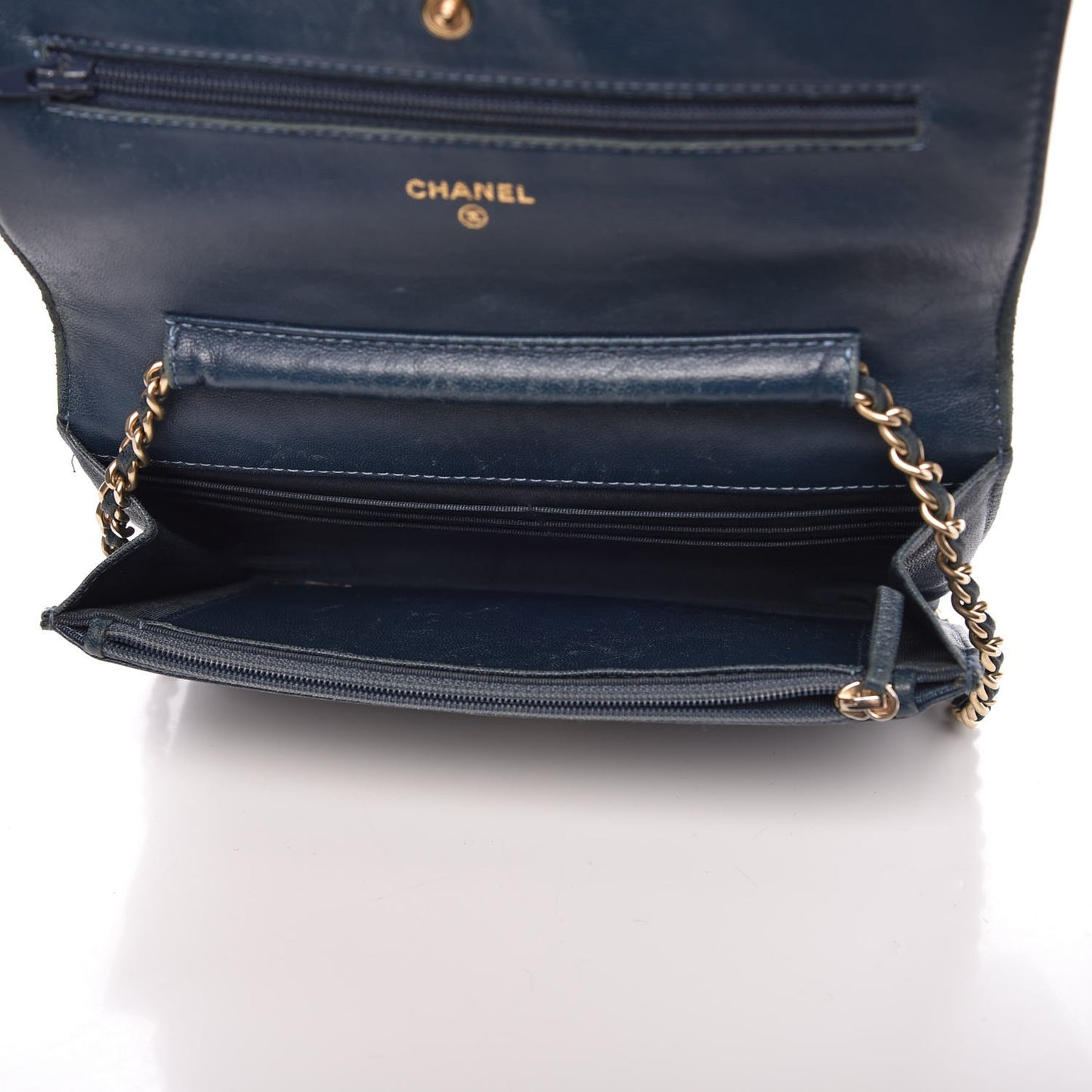 Lambskin Quilted Wallet On Chain WOC Blue