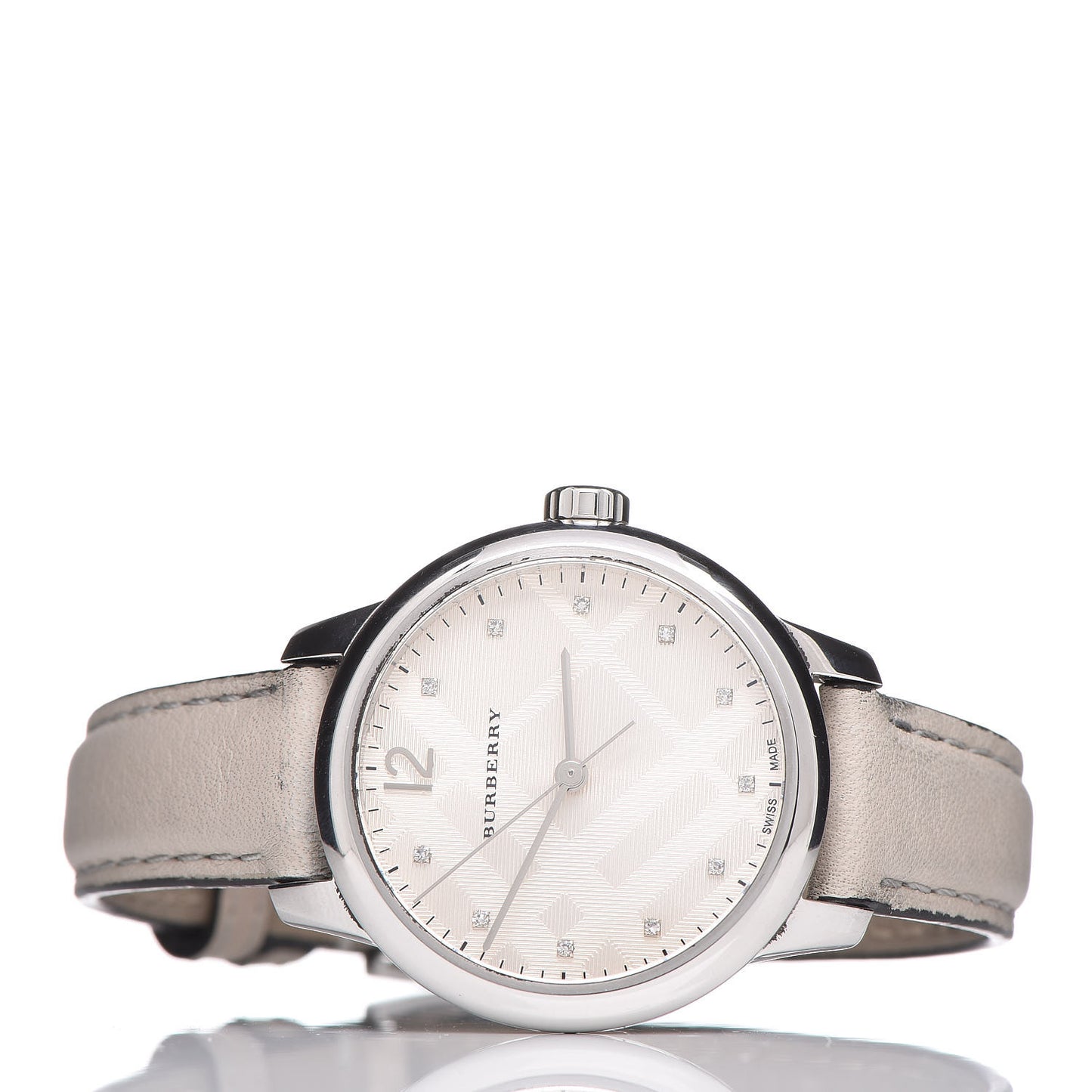 Stainless Steel Calfskin Diamond 32mm Classic Round Quartz Watch Taupe BU10105