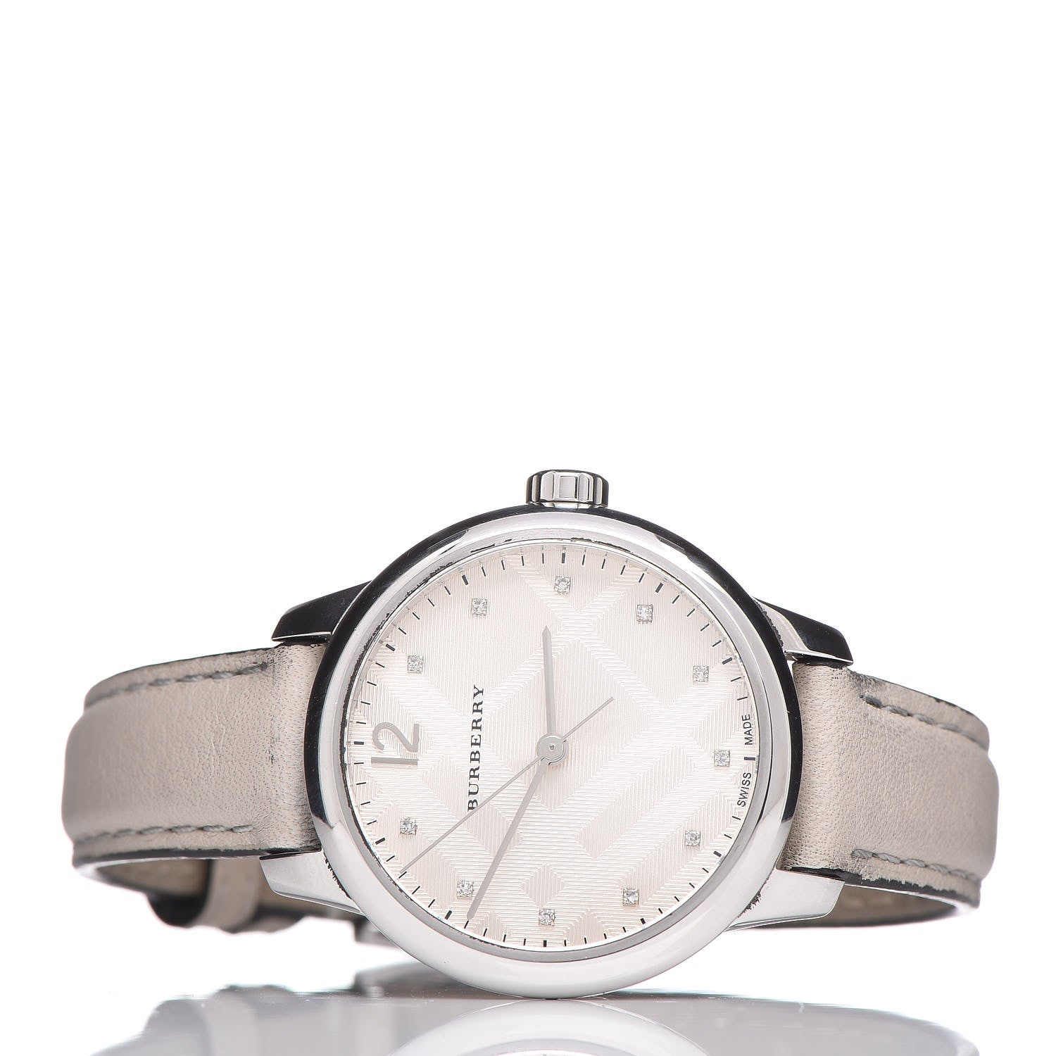 Burberry Stainless Steel Calfskin Diamond 32mm Classic Round Quartz Watch Taupe BU10105 3 of 8