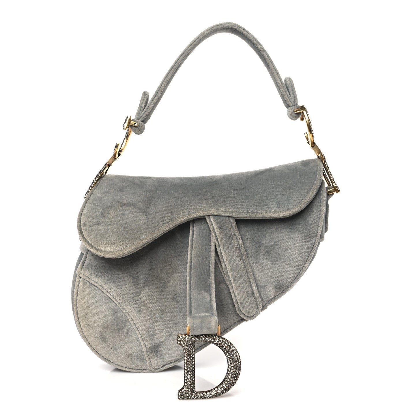 Velvet Crystal Mini Saddle Bag Grey