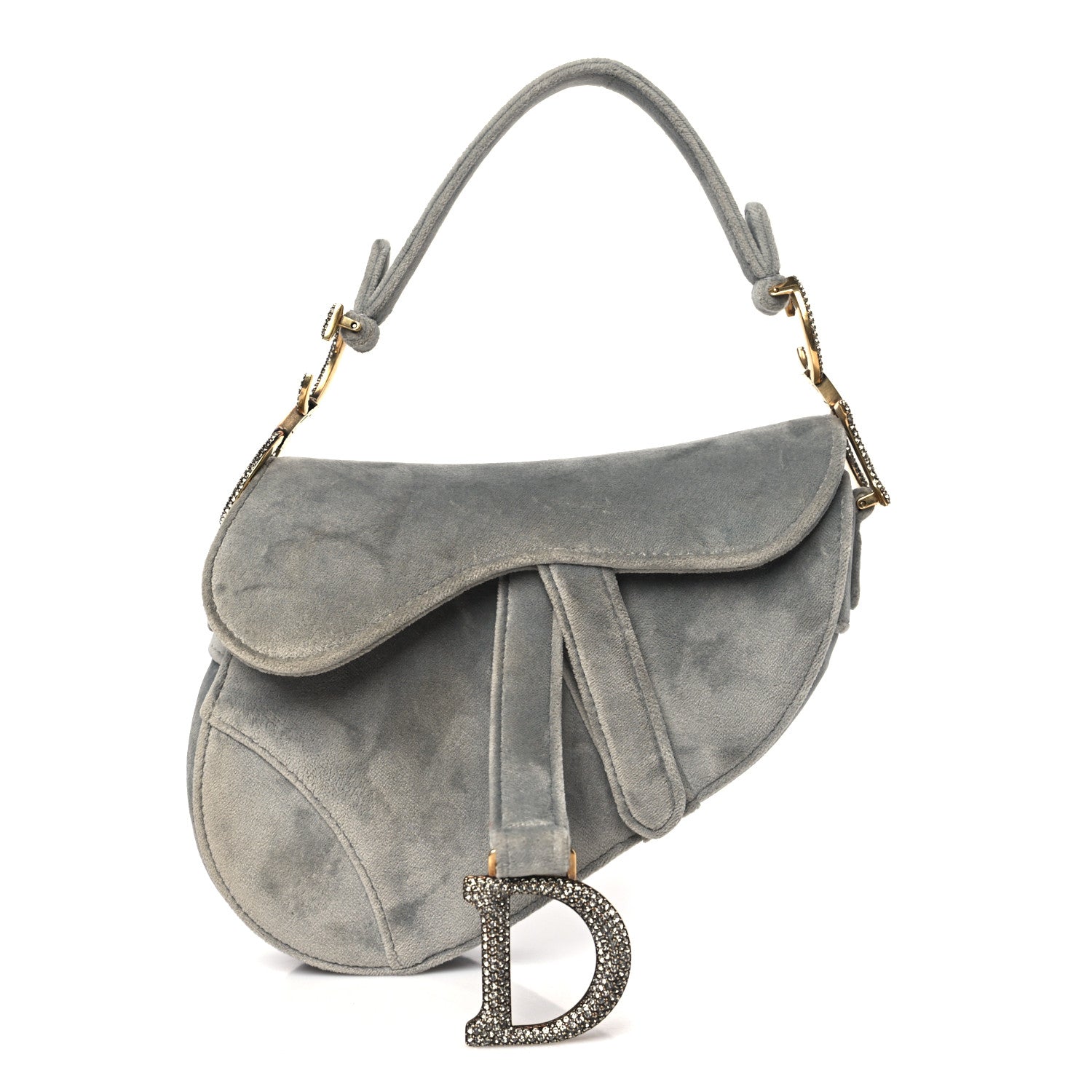 Christian Dior Velvet Crystal Mini Saddle Bag Grey 1 of 10