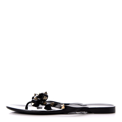 Valentino Garavani PVC Jelly Rockstud Bow Thong Sandals 38 Black 1 of 7