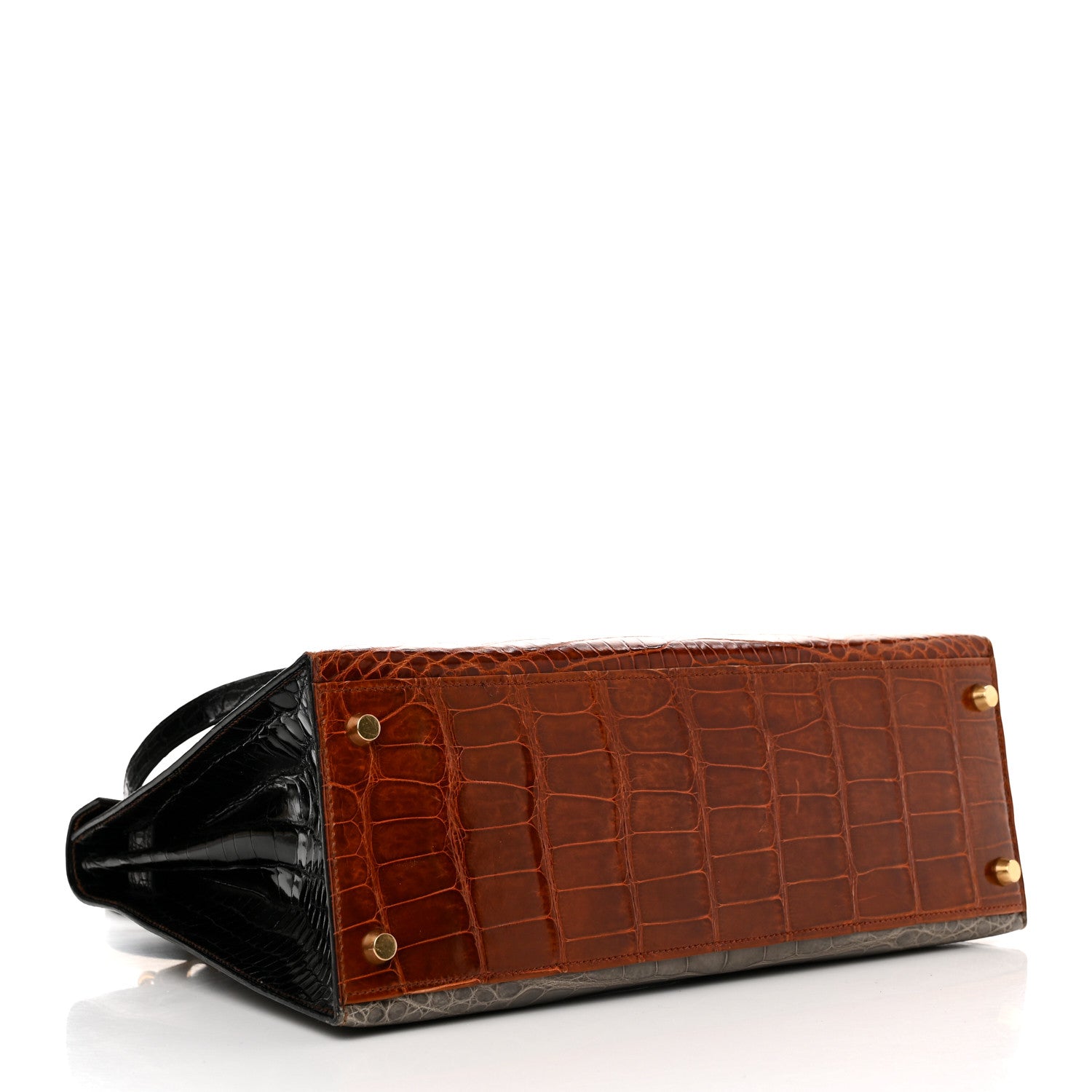 Hermes Shiny Alligator Kelly Sellier 32 Miel Gris Fonce Black 4 of 15