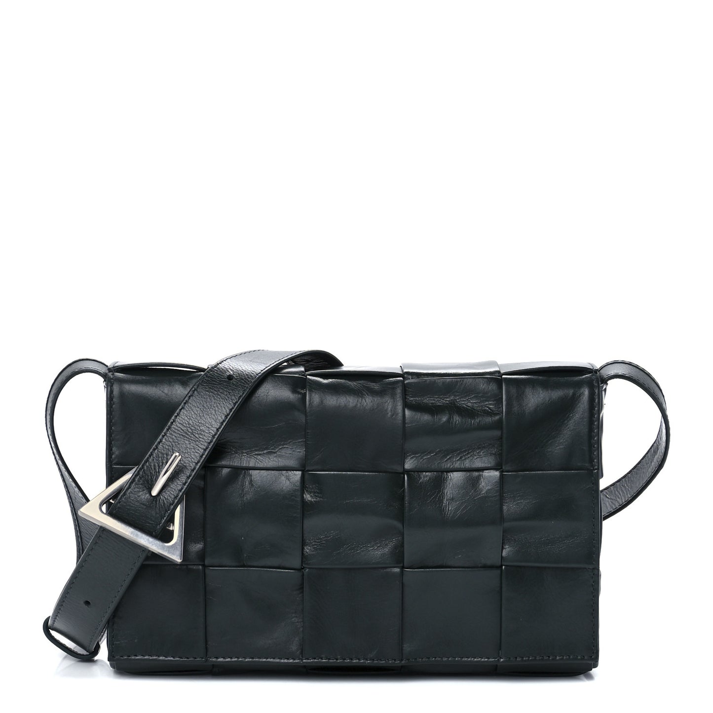 Paper Calfskin Maxi Intreccio Cassette Crossbody Bag Black