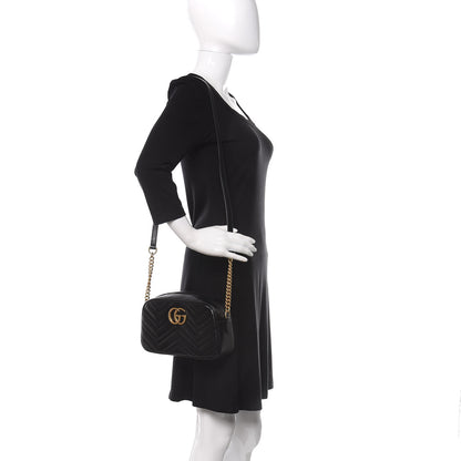 Gucci Calfskin Matelasse Small GG Marmont Chain Shoulder Bag Black 2 of 10