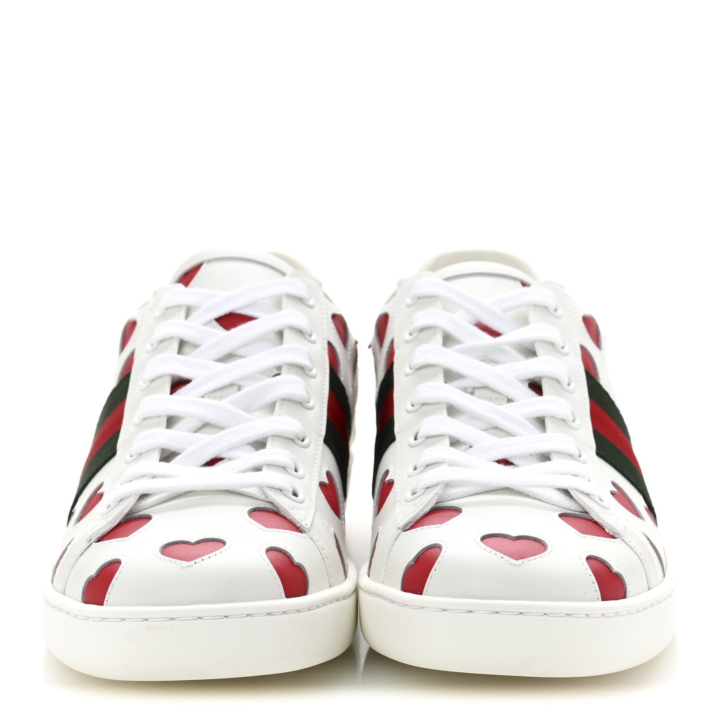 Calfskin Miro Soft Web Heart Cut Out Womens Ace Sneakers 39 White Light Hibiscus Red New Shamarock