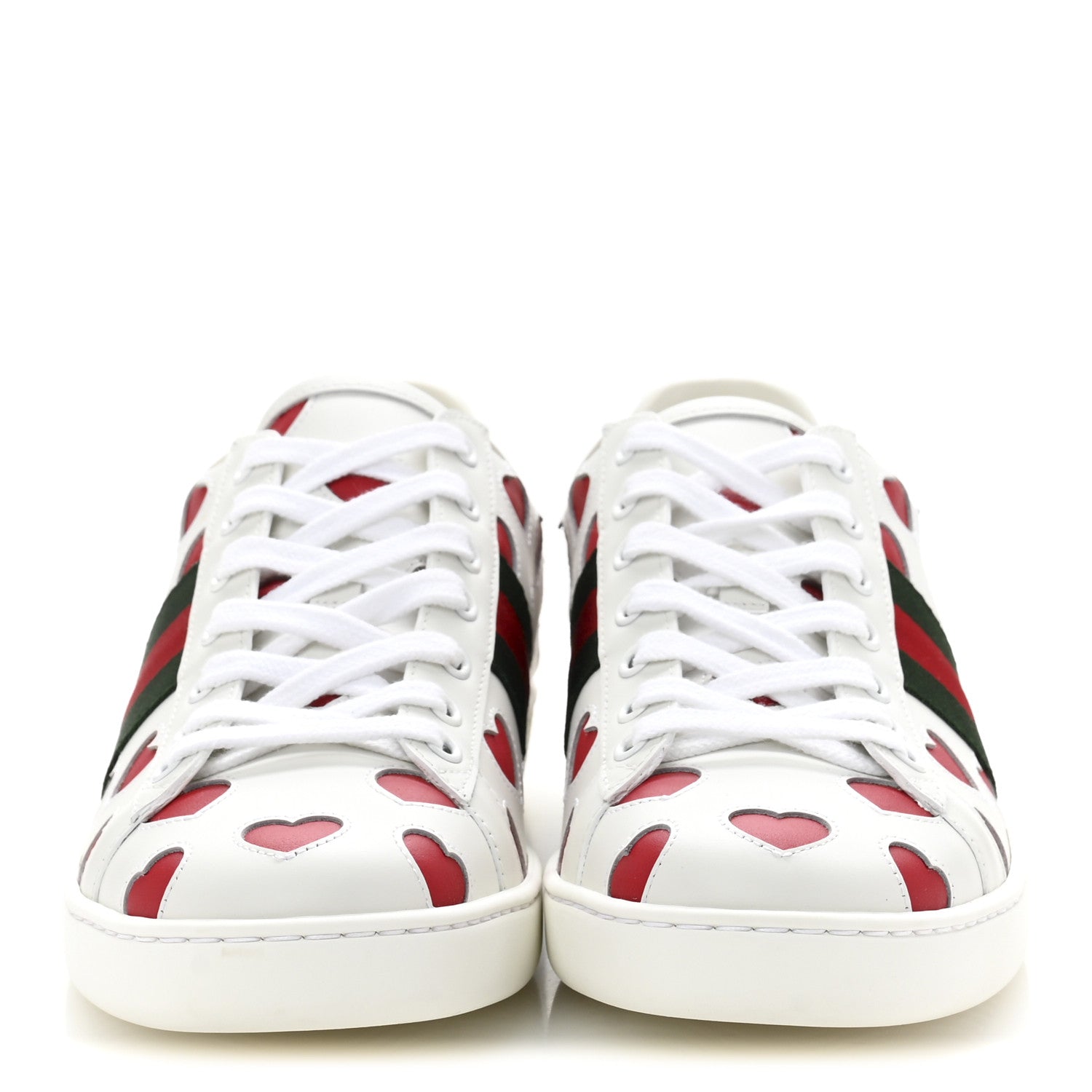 Gucci Calfskin Miro Soft Web Heart Cut Out Womens Ace Sneakers 39 White Light Hibiscus Red New Shamarock 3 of 10