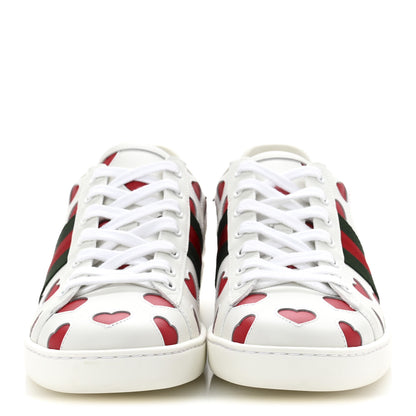 Gucci Calfskin Miro Soft Web Heart Cut Out Womens Ace Sneakers 39 White Light Hibiscus Red New Shamarock 3 of 10