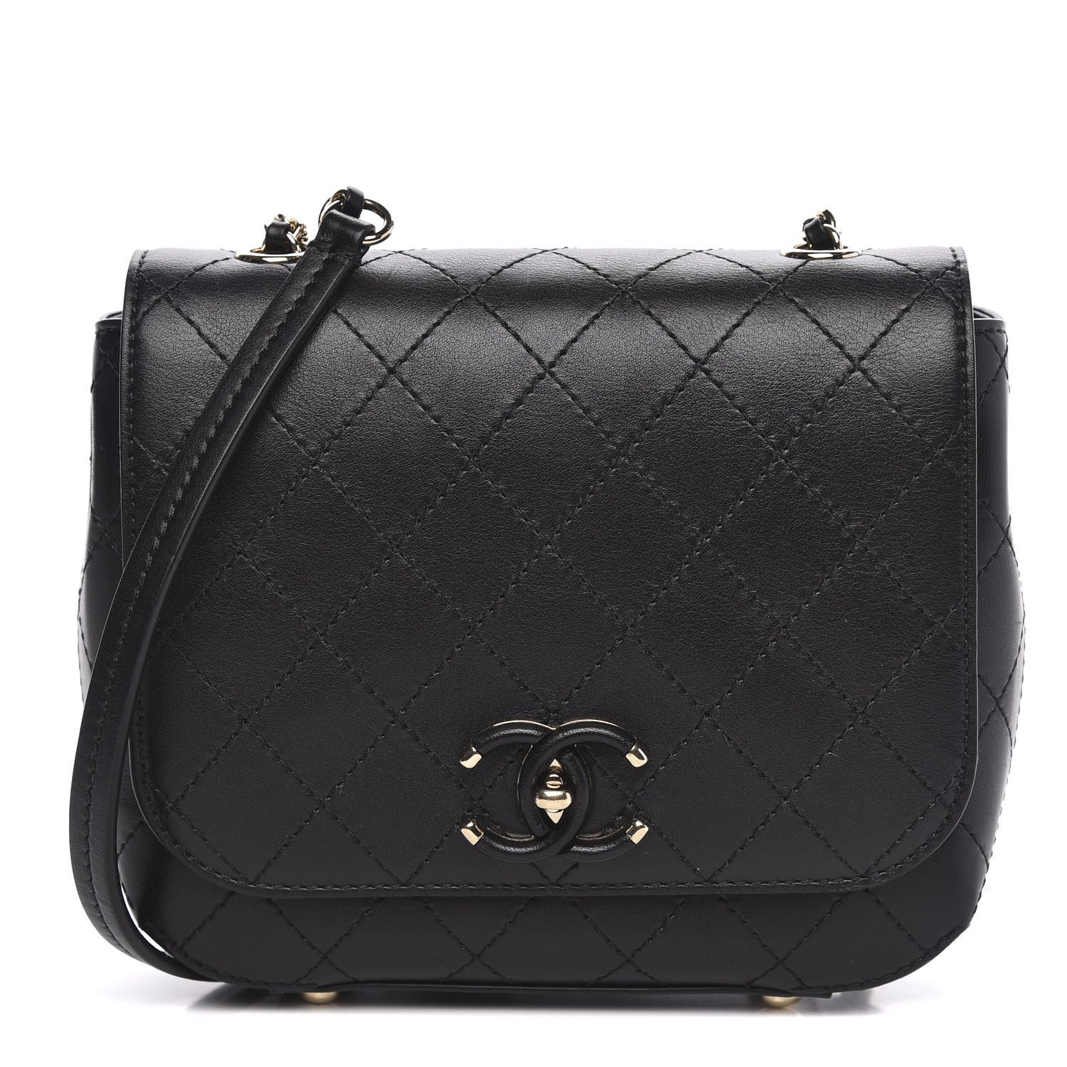 Chanel Calfskin Stitched Small Covered CC Flap Bag Black 1 of 11