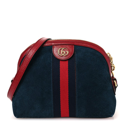Gucci Suede Calfskin Web Small Ophidia Dome Shoulder Bag New Blue Romantic Cherry 1 of 12