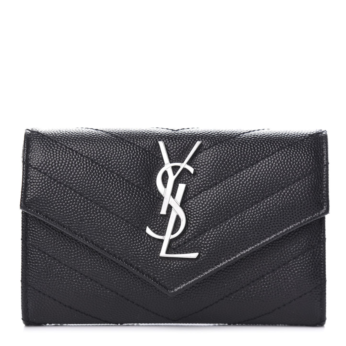 Grain De Poudre Matelasse Chevron Small Monogram Envelope Wallet Black