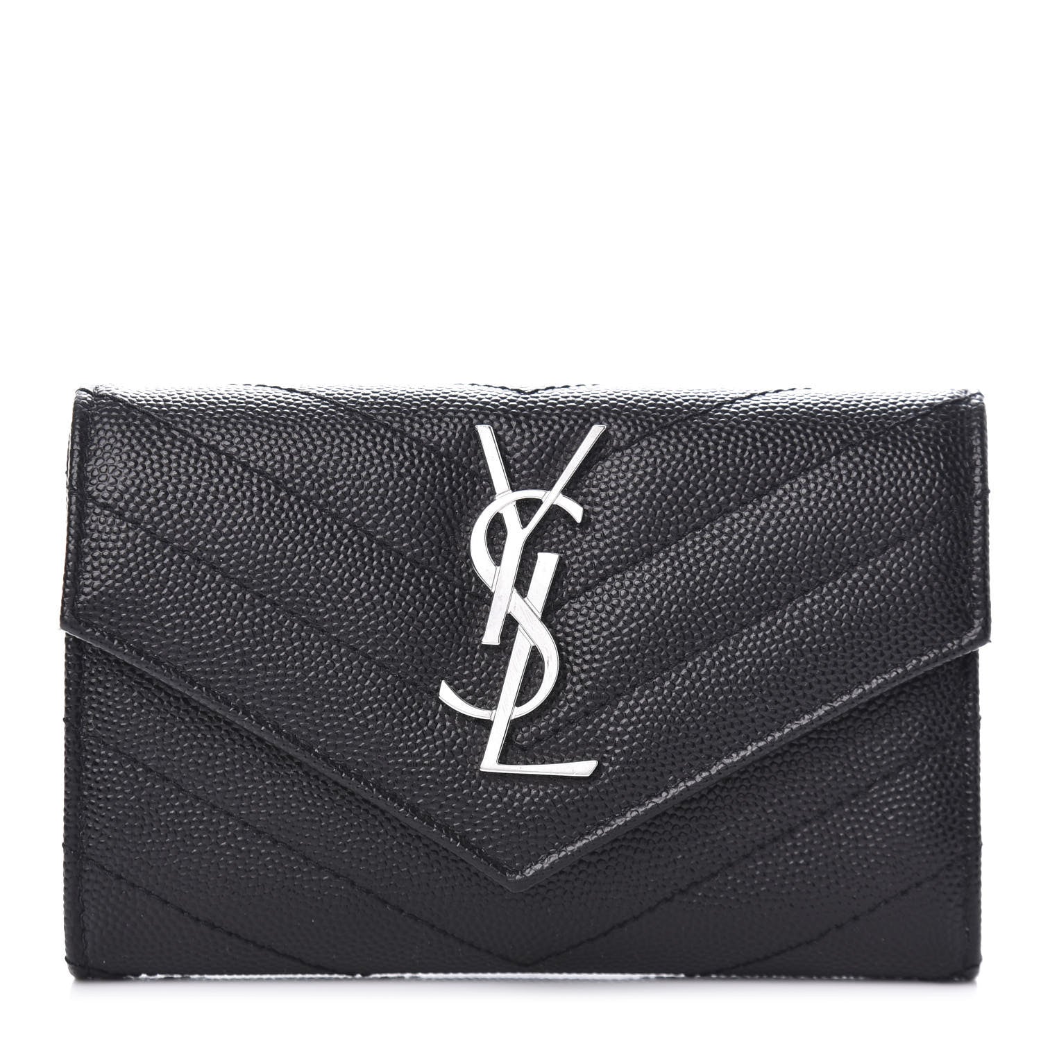 Saint Laurent Grain De Poudre Matelasse Chevron Small Monogram Envelope Wallet Black 1 of 10