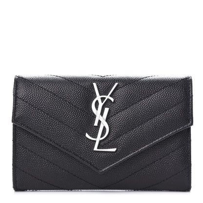Saint Laurent Grain De Poudre Matelasse Chevron Small Monogram Envelope Wallet Black 1 of 10