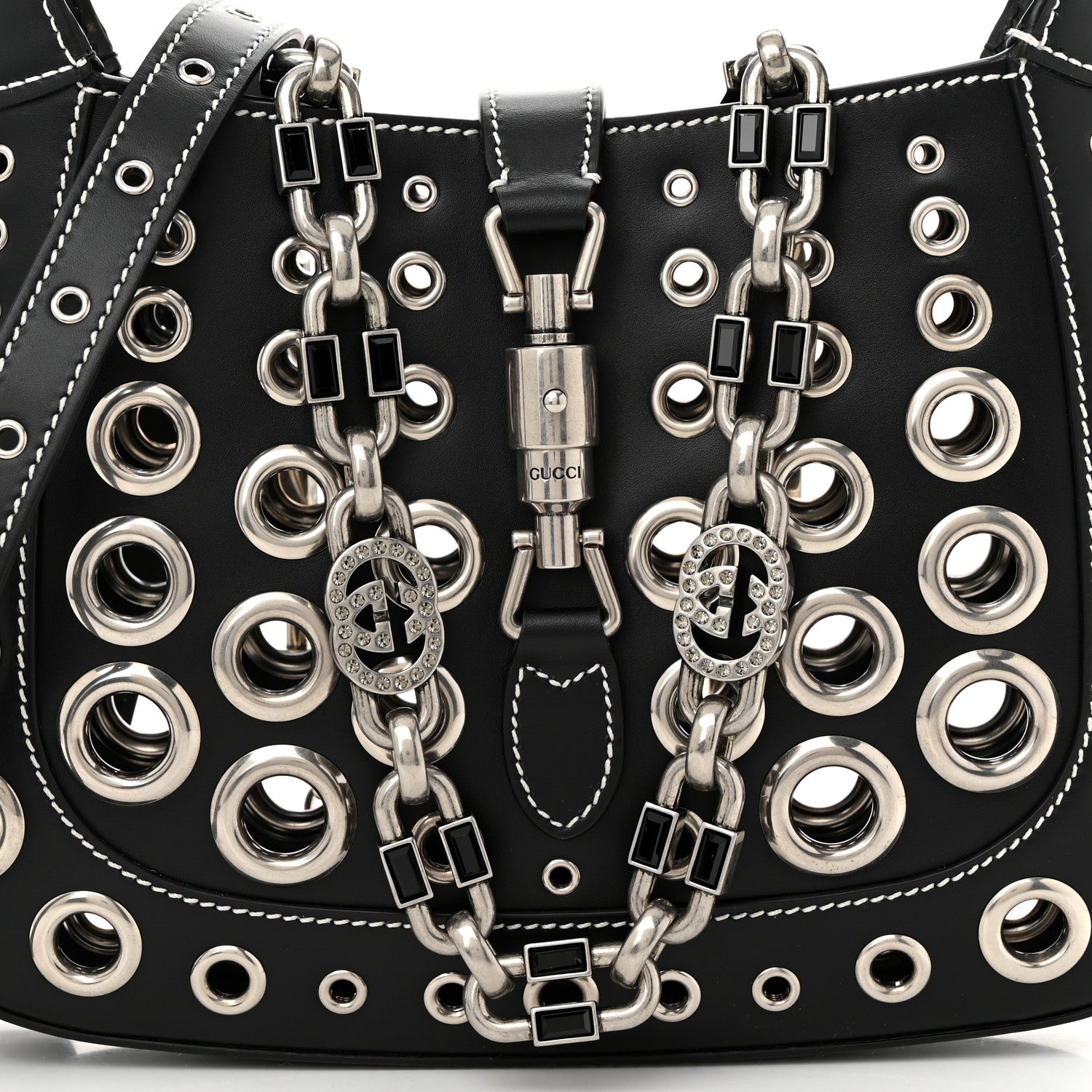 Gucci Calfskin Ha Ha Ha Jackie 1961 Eyelet Hobo Black 7 of 10