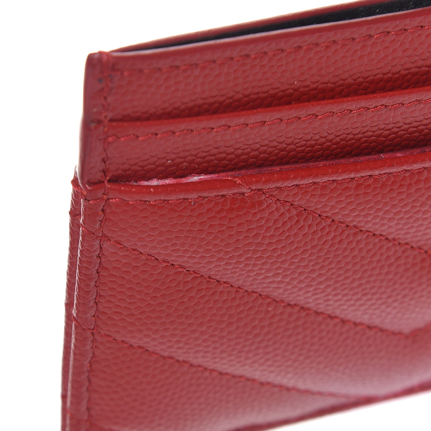 Saint Laurent Grain De Poudre Matelasse Chevron Monogram Credit Card Case Rouge Eros 11 of 12