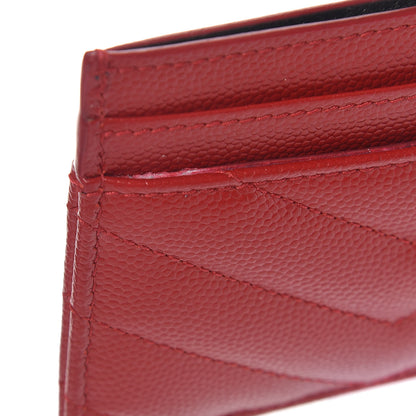 Saint Laurent Grain De Poudre Matelasse Chevron Monogram Credit Card Case Rouge Eros 11 of 12