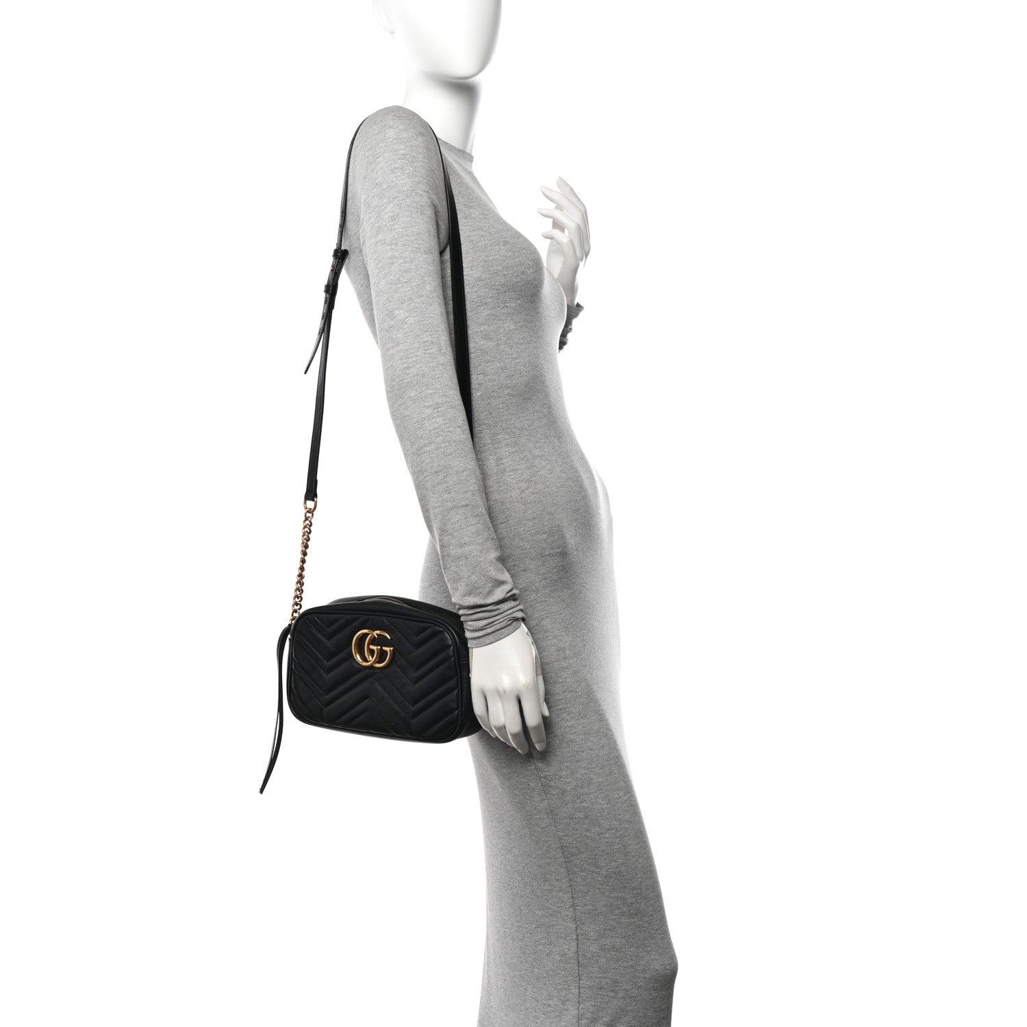 Gucci Calfskin Matelasse Small GG Marmont Chain Shoulder Bag Black 2 of 11