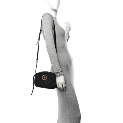 Gucci Calfskin Matelasse Small GG Marmont Chain Shoulder Bag Black 2 of 11