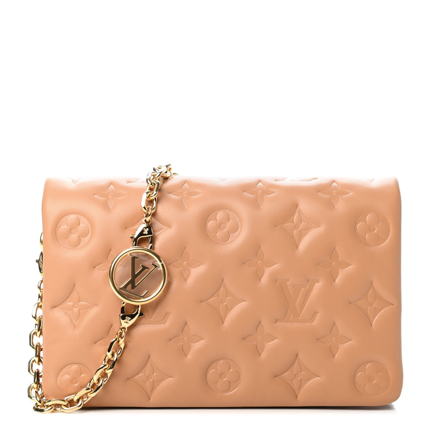 Lambskin Embossed Monogram Pochette Coussin Camel