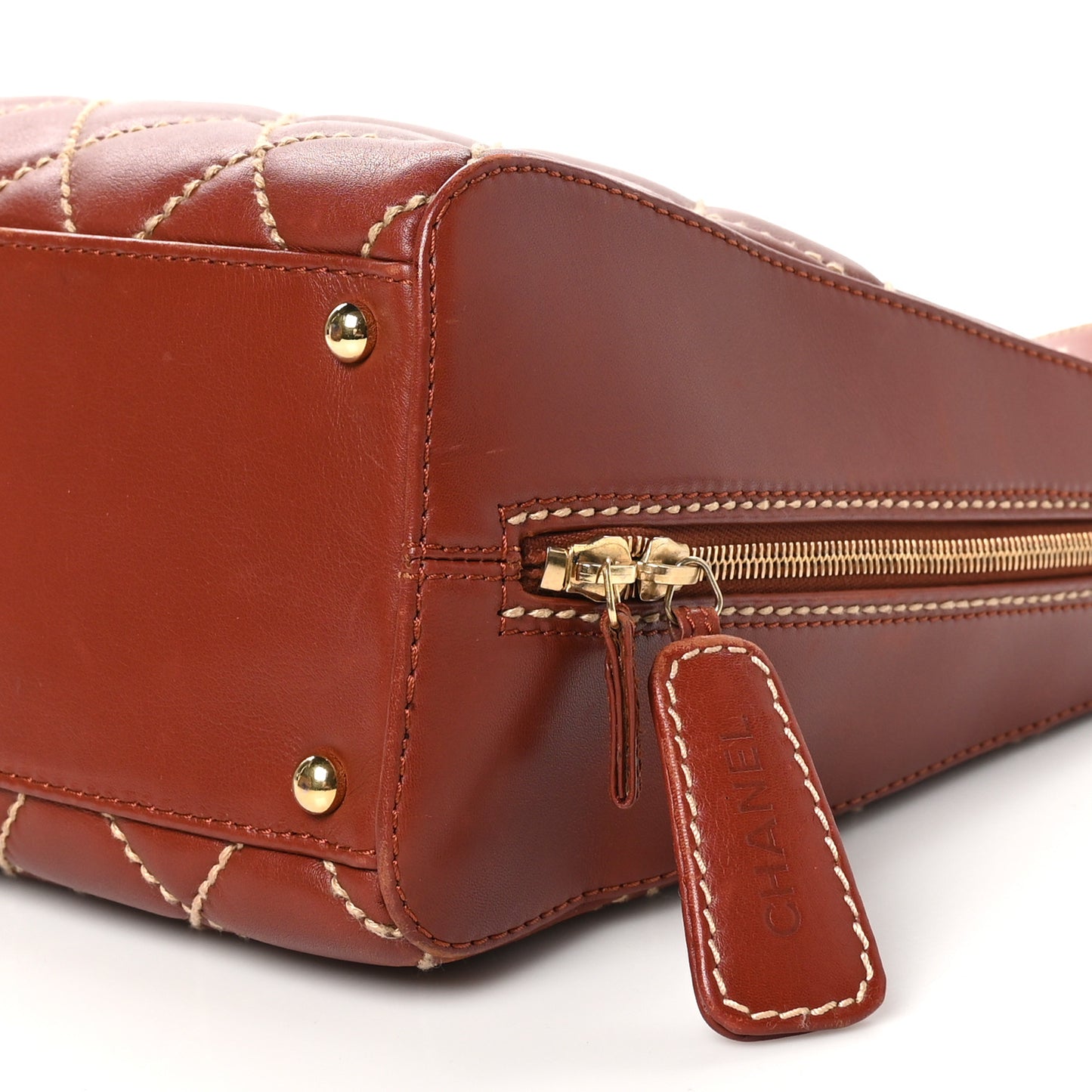 Calfskin Wild Stitch Vertical Top Handle Bag Brown